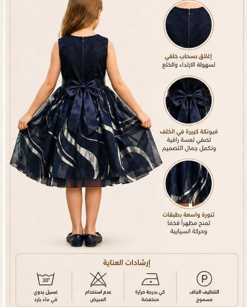 فستان "كيدورا" باريس الملكي - تصميم كحلي فاخر بنقوش فضية ساحرة